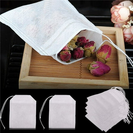 Loose Leaf Teacup Disposable Drawstring Tea Filter Bags, Empty Natural Material Tea Infuser Bag for Herb & Tea Loose Leaf Pack of 50 ()