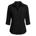 thumbnail image 3 of Womens Cotton Linen Button Down Shirts Loose Fit Long Sleeve Collared Blouse 2026 Astylish Women Button Down Shirts Casual Long Sleeve V Neck Top(Black,XL), 3 of 3