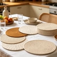thumbnail image 5 of Round Cotton Yarn Placemats, Handwoven Heat Insulation Mat 10 Inch for Hot Dishes Pots Pans, Kitchen Table Protector & Home Decor for Dining, 5 of 6