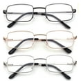 thumbnail image 3 of 3 Pairs Newbee Fashion Rectangular Classic Metal Frame Reading Glasses for Men for Women, Spring Hinge , 3 Pouches Included Match Frame Color, Comfort Design Reading Glasses +1.75, 3 of 3