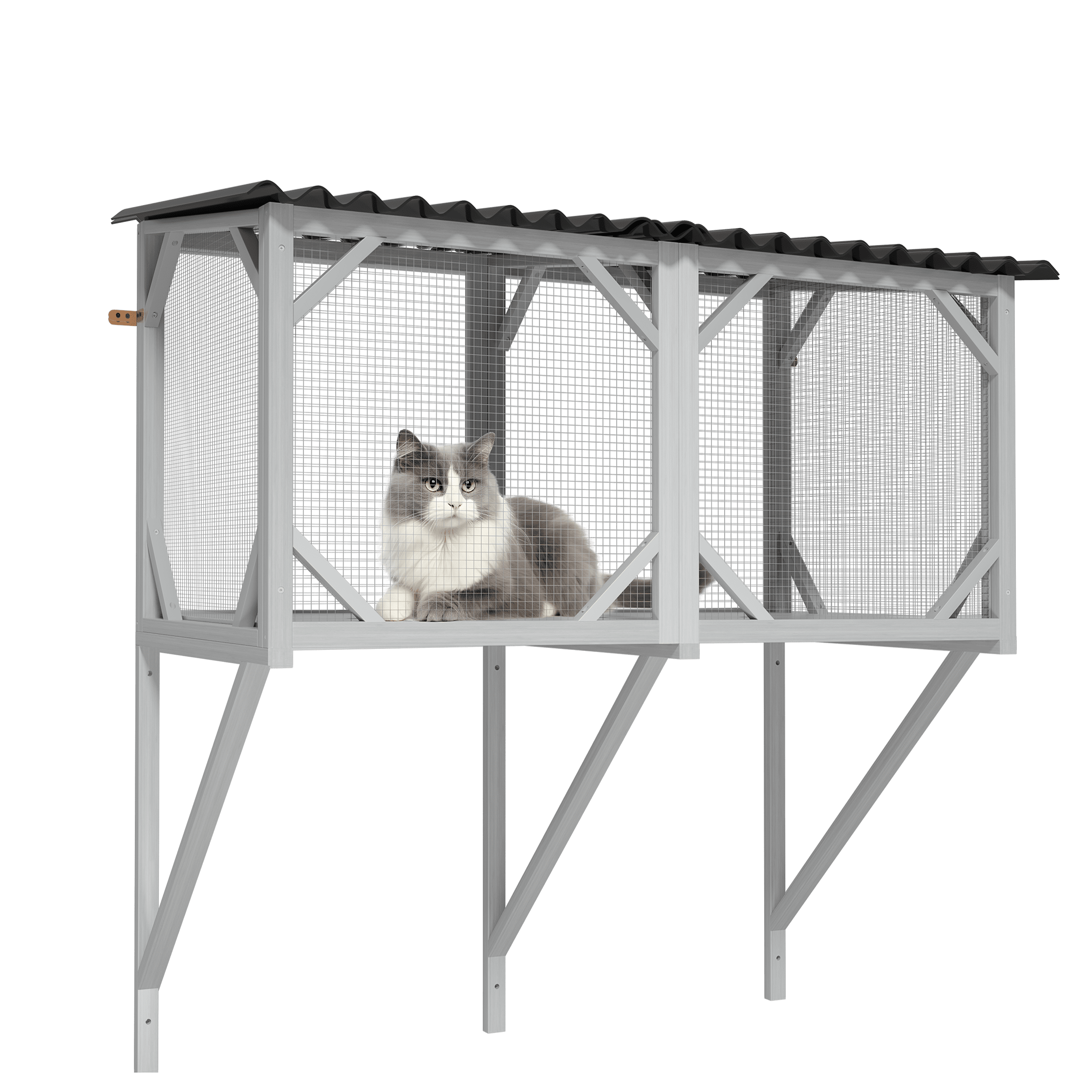 JERFIT Cat Window Enclosure for Large Cats, 3-Sided Mesh Panoramic View Catio Perch with Wood Frame, Grey