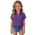 thumbnail image 2 of Resicozy Girls T-Shirts Teen Button Down Shirts with Pocket Summer Beach Causal Collared Short Sleeve Loose Tops 3-15 Years Dark Purple 170, 2 of 6