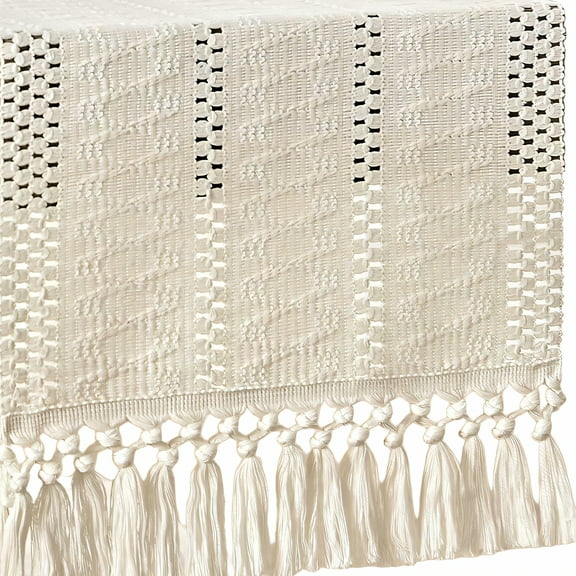 AUQ Table Runner,Knotted String Fringe Table Runners 72   Inches Long,Woven Polyester Fiber Farmhouse Table Runner,White,30*200cm