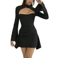 thumbnail image 3 of Sunisery Women's Sexy Cutout Bodycon Dress Flare Long Sleeve Backless Ruched Party Club Mini Dresses, 3 of 6