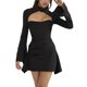 thumbnail image 3 of Sunloudy Vestido ajustado para mujer, manga larga acampanada, sin espalda, color sólido, con pliegues, minivestidos ajustados Sunloudy S M L, 3 of 9