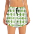 thumbnail image 2 of Daiia Light green argyle Pattern Women's 2 in 1 Running Shorts - Lightweight Athletic Workout Gym Yoga Shorts Liner with Phone Pockets-Large, 2 of 7