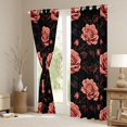 thumbnail image 3 of Homewish Rose Bat Kitchen Curtains for Girls, Tropical Blossoms Black Out Curtains Pack of 2 (42x63 Each), Black Dusty Pink, 3 of 5