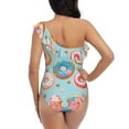thumbnail image 6 of Yiaed Colorful Donut Print Women One Piece Swimsuits Tummy Control One Shoulder Bathing Suits Pattern Ruffle Swimwear-Large, 6 of 8