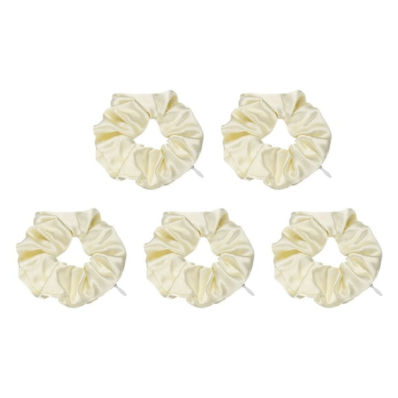 Uxcell 5pcs Scrunchies with Pocket Zipper (2 Inch) - Silk Satin Scrunchie Hair Ties & Elastic Hair Bands, for Girls Women Ponytail Accessories Holder Coins Keys, Light Brown