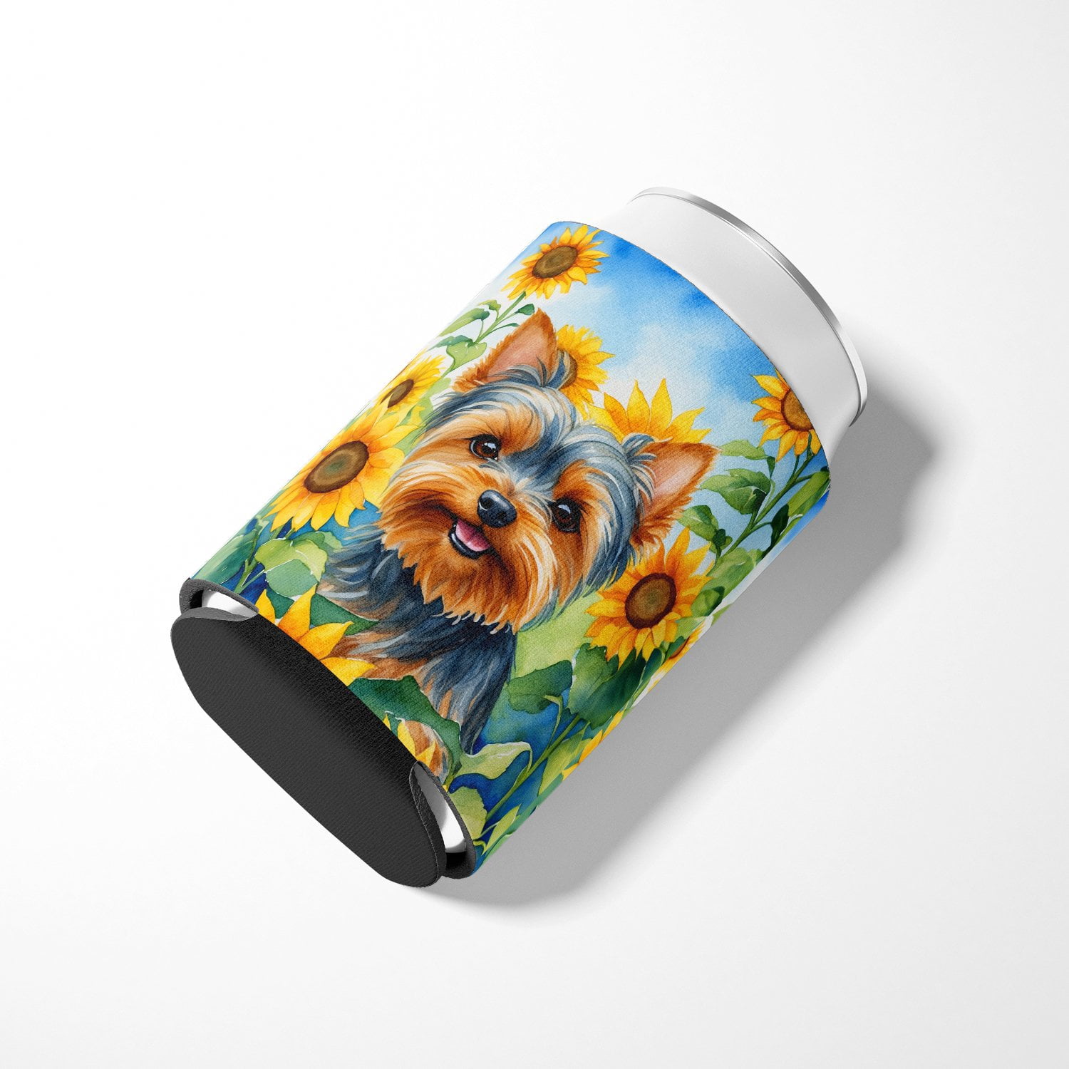 Yorkshire Terrier in Sunflowers Can or Bottle Hugger 3 in x 5 in