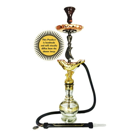 KHALIL MAMOON NILE BOAT 34? COMPLETE HOOKAH SET: Single Hose shisha pipe. Handmade Egyptian Narguile Pipes. These are Traditional Heavy Metal Hookahs with a Jumbo Glass