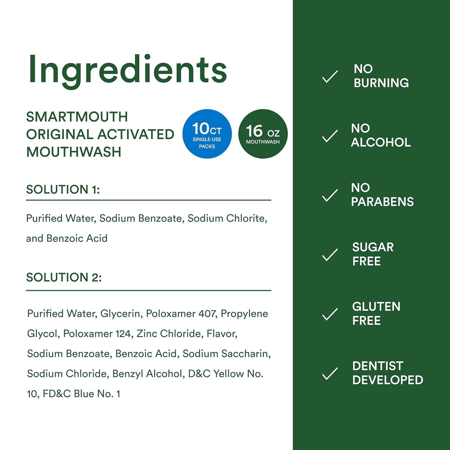 SmartMouth Original Activated Mouthwash + Single Packs, Fresh Mint, 1 Bottle (16 fl oz) + 10 Travel Packets