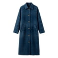 thumbnail image 6 of Women's Plaid Long Trench Jacket Lapel Collar Single Breasted Wool Blend Fall Winter Mid Length Pea Coat with Pockets (L, Navy), 6 of 6