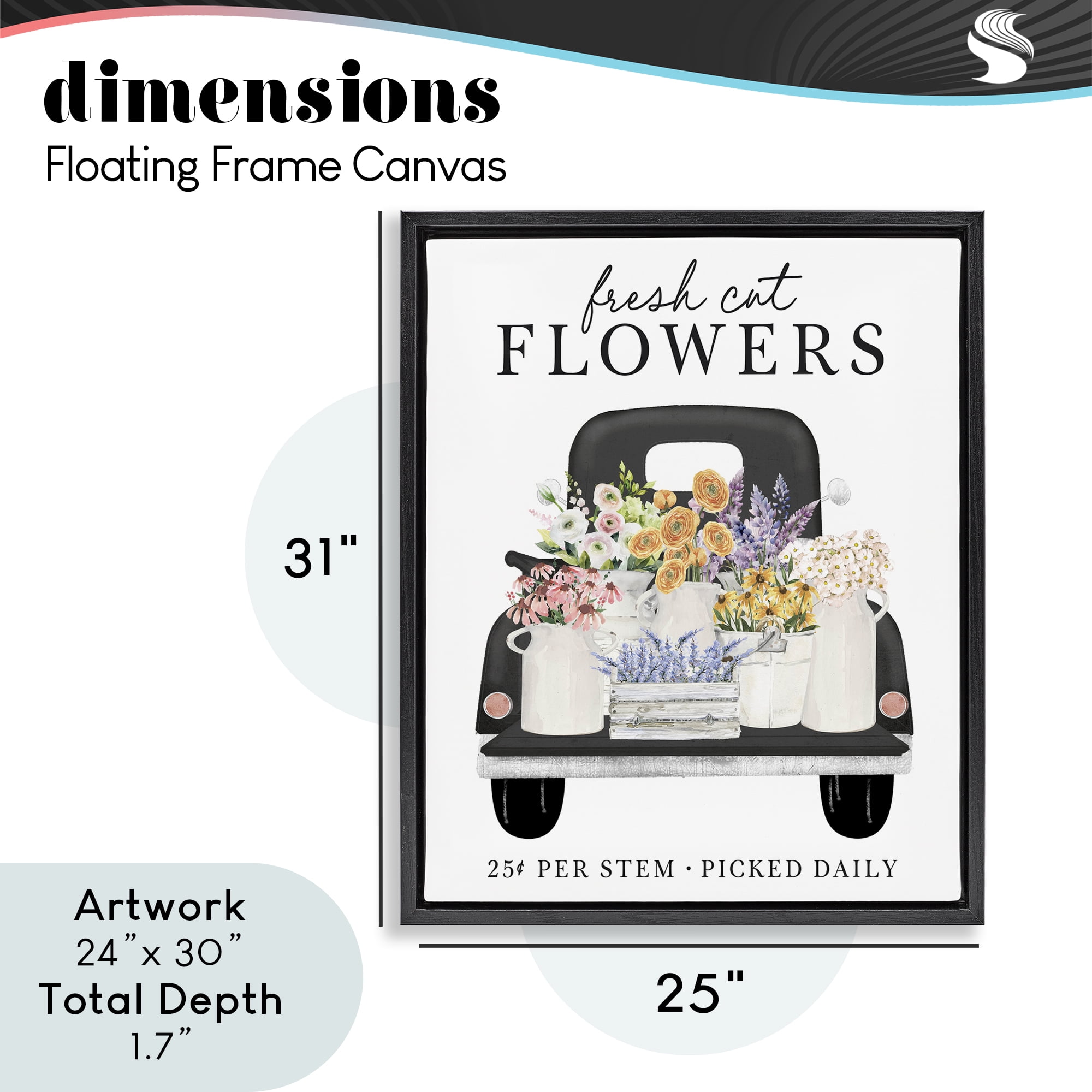 Fresh Flowers Picked Daily Black Framed Floater Canvas Wall Art, design by Lettered and Lined
