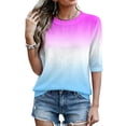 thumbnail image 4 of Domzest Womens Gradient Half Sleeve Tops Crew Neck Loose Fit Elbow Length Shirts Dressy Casual Summer Fall Lightweight Basic Blouse Sky Blue XXL, 4 of 6