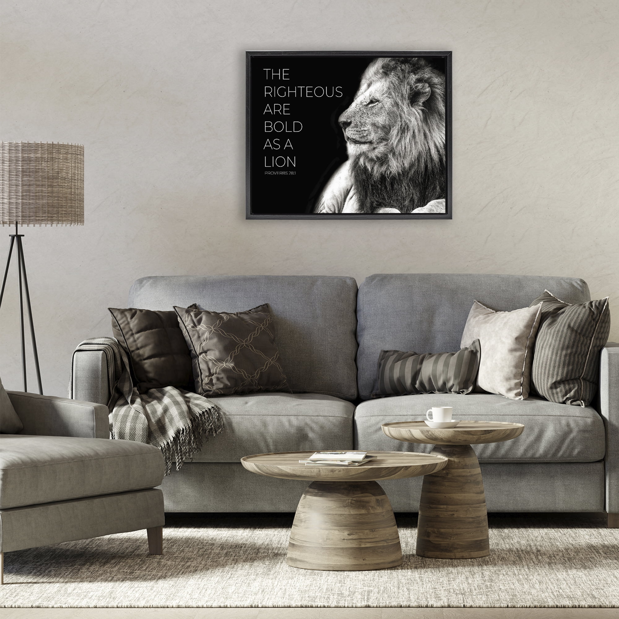 Stupell Industries The Righteous Bold As A Lion Black Framed Floater Canvas Wall Art, design by Shelley Lake
