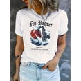 thumbnail image 1 of T-shirt Graphique Requin & Vague "No Regret" pour Femmes - Col Rond Décontracté Manches Courtes, Mélange Polyester Confortable, Lavable en Machine Haut d'Été Fête des Pères, Fête des Mères, Nouvel An, Festival du Printemps, Saint-Valentin, 1 of 6