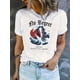 thumbnail image 1 of Women's "No Regret" Shark & Wave Graphic Tee - Casual Round Neck Short Sleeve, Comfortable Polyester Blend, Machine Washable Summer Top, 1 of 6