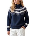 thumbnail image 2 of INSPIRE CHIC Women's Fair Isle Sweater Casual Vintage Mock Neck Long Sleeve Pullover Large Royal Blue, 2 of 6