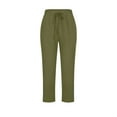 thumbnail image 5 of Feancey Cotton Linen Capri Pants for Women Loose Fit Straight Pull On Capris Elastic Waist Casual Cropped Trousers Solid Ankle Length Lounge Pants with Pockets Army Green M, 5 of 7