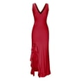 thumbnail image 5 of Homenesgenics Summer Dresses for Women Clearance under $10 Free Shipping Women's Sexy Fashion Slim V-neck Ruffled Slit Dress Red M, 5 of 9
