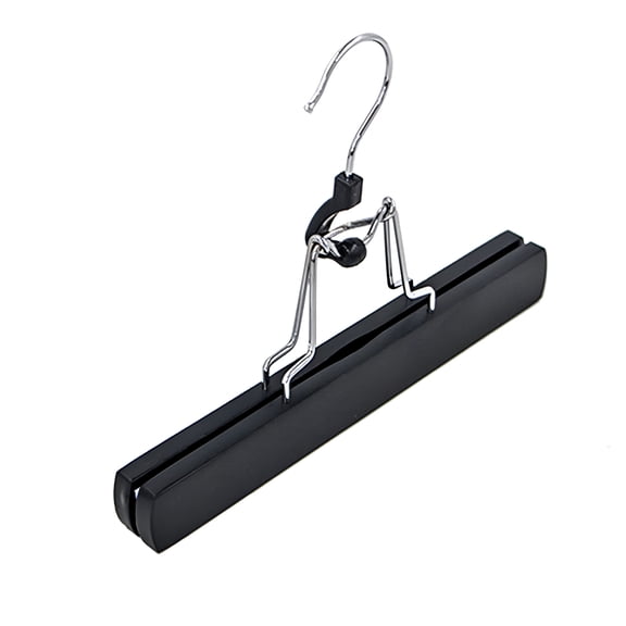 XIBUFE Wooden Pants Hangers with Clips,Non-Slip Skirt Trouser Hanger,Solid Wood Clamp Hanger for Wardrobe Organization,1-Pack Black