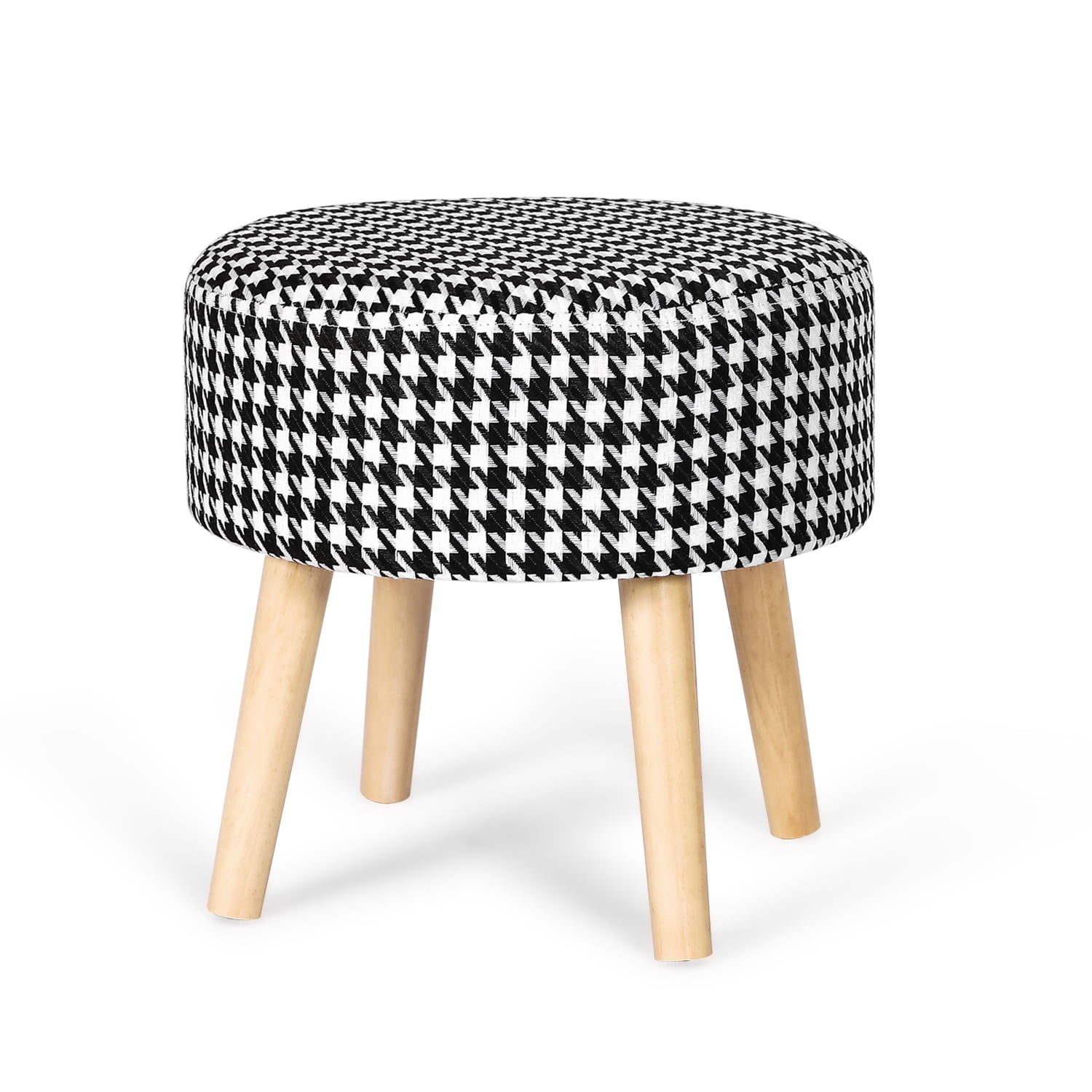 YOONIC Velvet Footstool Ottoman - Round Beige Stool With Gold Metal Legs, 13.4" Wide, 18.5" High, Sponge Filled For Living Room Bedroom