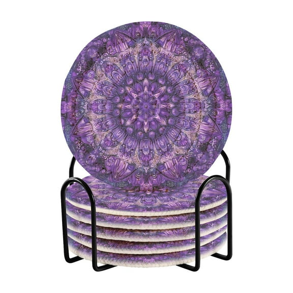 Round Placemats Set of 6 Heat Resistant Washable Kitchen Table Decorations 15.4in Purple Color Scheme