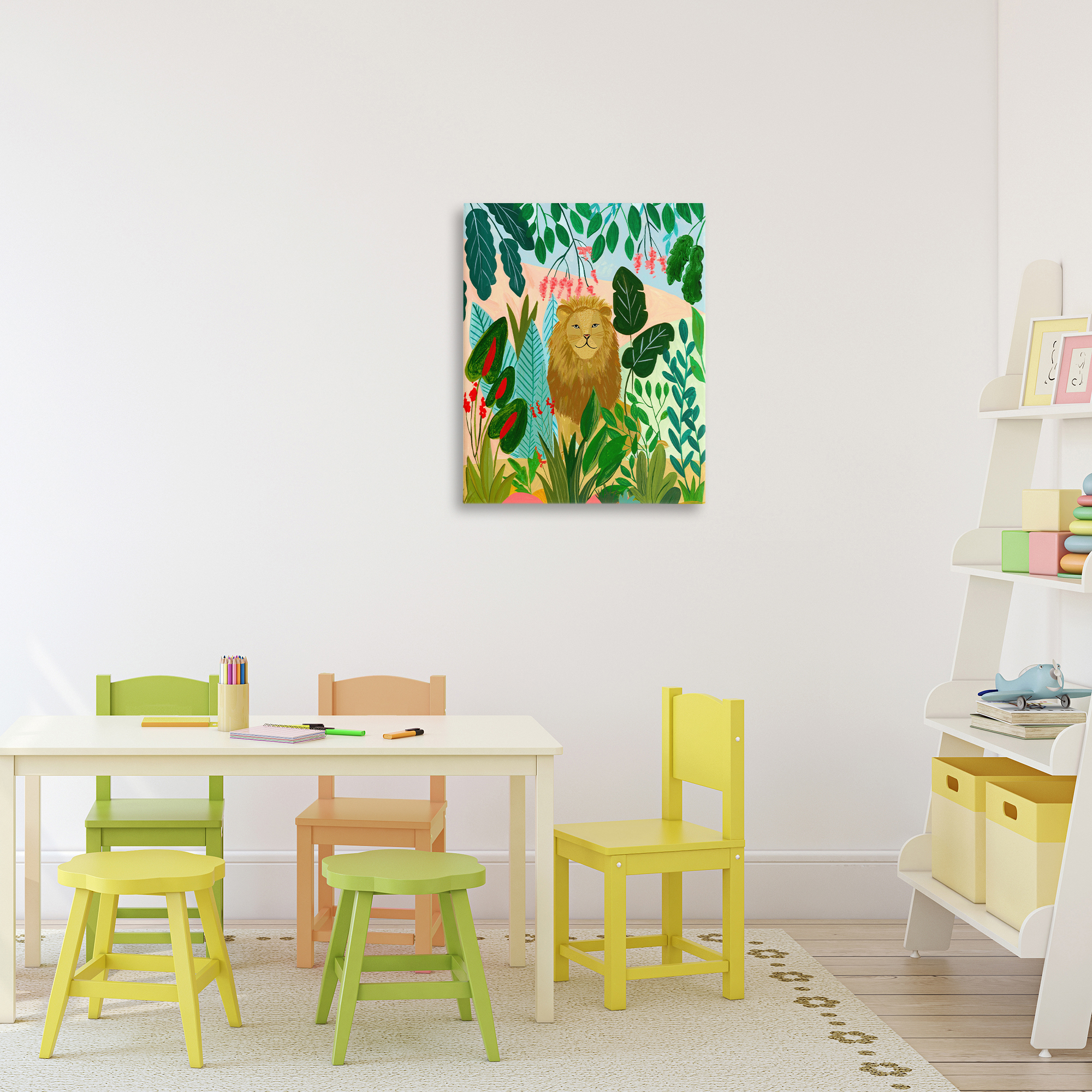 Stoic Lion Tropical Forest Canvas Wall Art, design by Nabeela Rumi