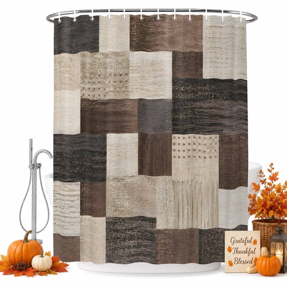Brown Abstract Art Shower Curtain, Waterproof Shower Curtains for Bathroom, Retro Geometric Aesthetics Washable Fabric Bathtub Curtain Set Bath Decor with 12 Hooks Extra Long 72"x96"