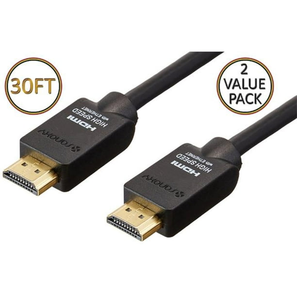 Sanoxy Haute Performance Plaqué Or HDMI à HDMI 30 Ft. Câble pour 4K TV- PS3- PS4 & Xbox - 2X Valeur Pack