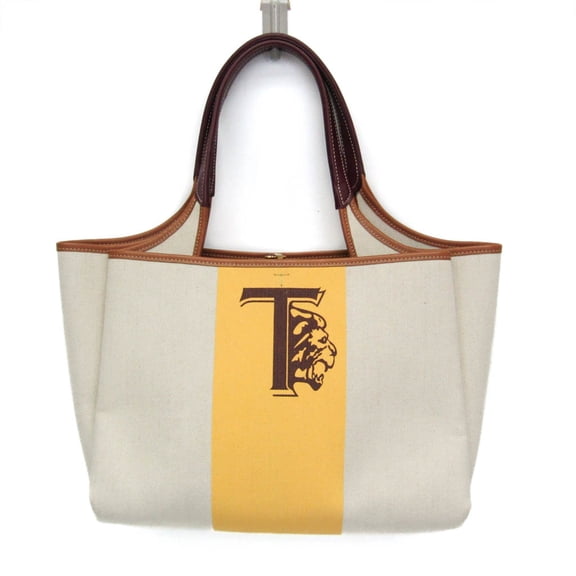 Pre-Owned Tod's Women's Canvas,Leather Tote Bag Light Beige,Yellow