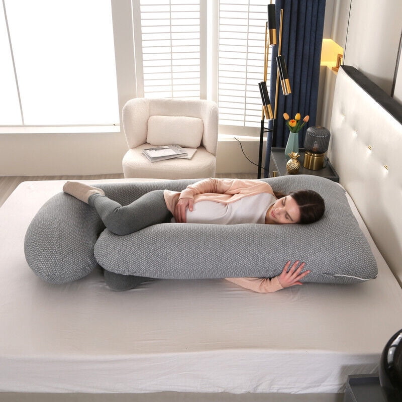 TOPCHANCES Pregnancy Pillow, J-Shape Full Body Maternity Pillow for Side Sleeping with Removable Cover, 27 * 57inch, Gray