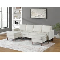 Poundex Modern Dual Chaise Sectional Sofa in Soft Beige Corduroy Upholstery