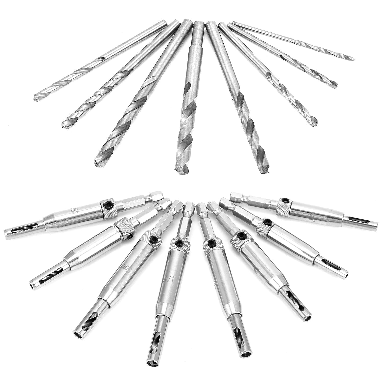 FRKSMD-Self Centering Drill Bit Set, 17 Pcs 1/4" Hex Shank Hinge Hole Drilling Tool for Woodworking Window Door Cabinet Hinge