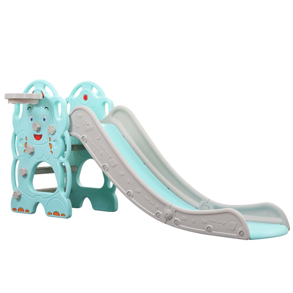 Transer Extra Long Slide Foldable Toddler Slide Children Slides w/Basketball Hoop & Ball Kids Play Slide Ideal for Indoor and Outdoor Play (Mit Green)