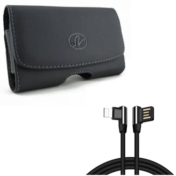 Leather Case Belt Clip w 6ft Angle USB Cable for iPhone XS Max/8 PLUS/7 Plus/6S Plus/6 Plus - Swivel Holster Loops Cover Pouch and Charger Cord Power Wire Sync 90 Degree