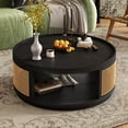 thumbnail image 3 of Harper & Bright Designs Rattan Round Coffee Table, Wood Center Table with Storage for Small Space Living Room, Black, 3 of 10
