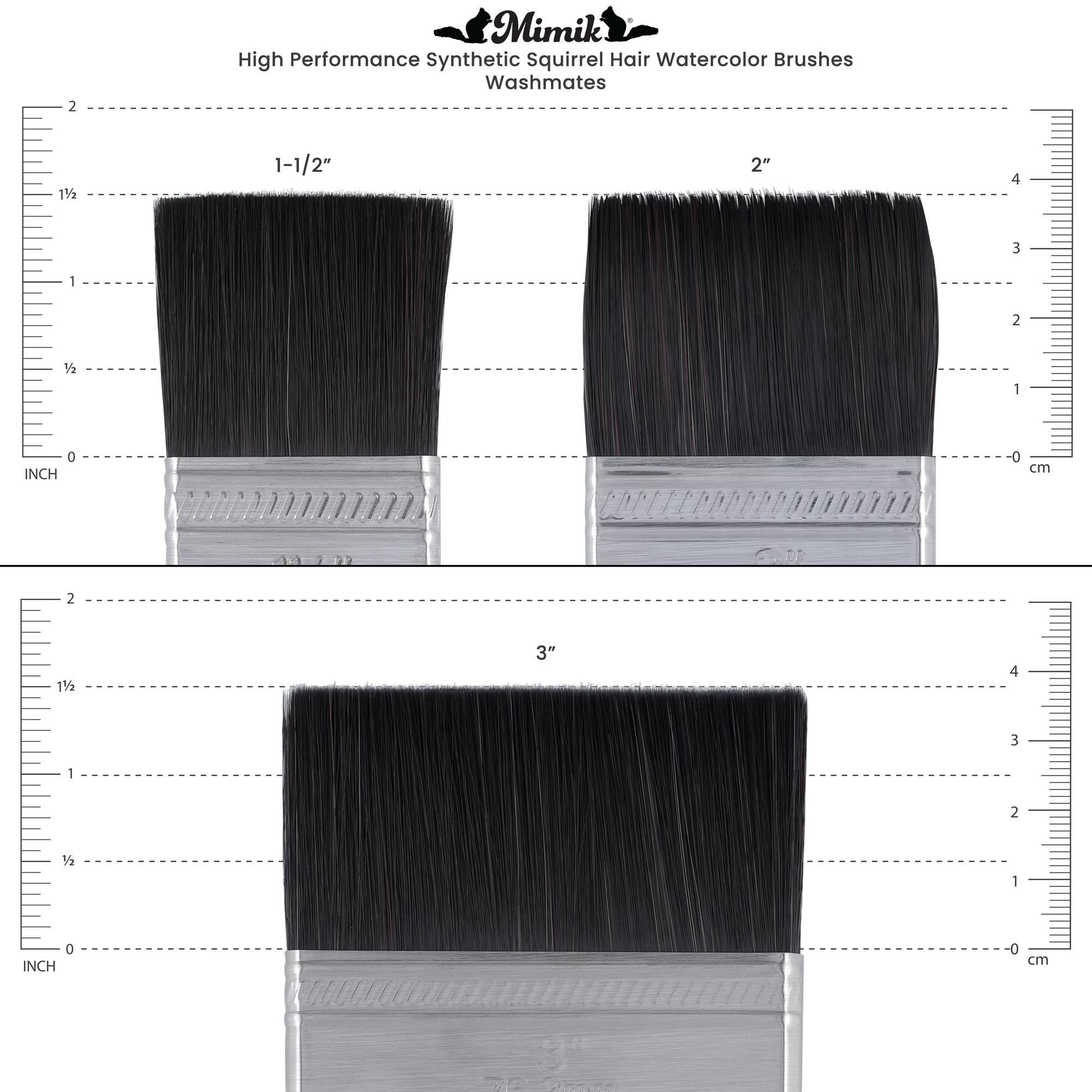 Mimik Professional Watercolor Brushes - Washmate 1-1/2" - Synthetic Squirrel Hair - Natural Bristle Artist Brushes for Watercolors, Gouache & Acrylics - Imitates Natural Squirrel and Sable Hair