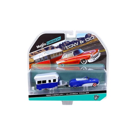 1950 Mercury with Alameda Trailer Blue / White Tow & Go 1/64 Diecast Model by Maisto
