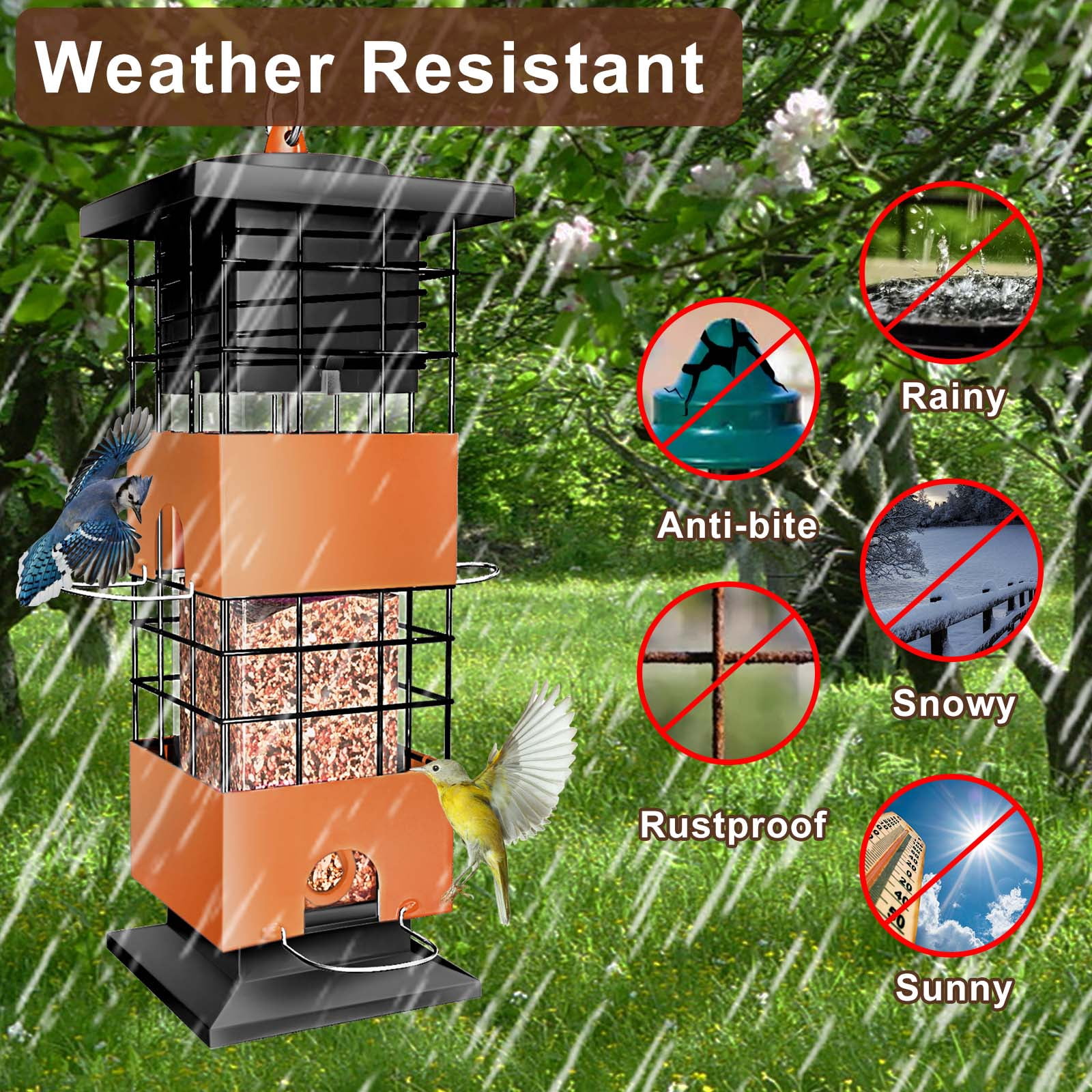 Squirrel Proof Bird Feeder, Metal Bird Feeders for Outdoors Hanging, 3lb Gravity Protection Squirrel Proof Wild Birds Seed Feeders for Finch Cardinal Blue Jay Outside