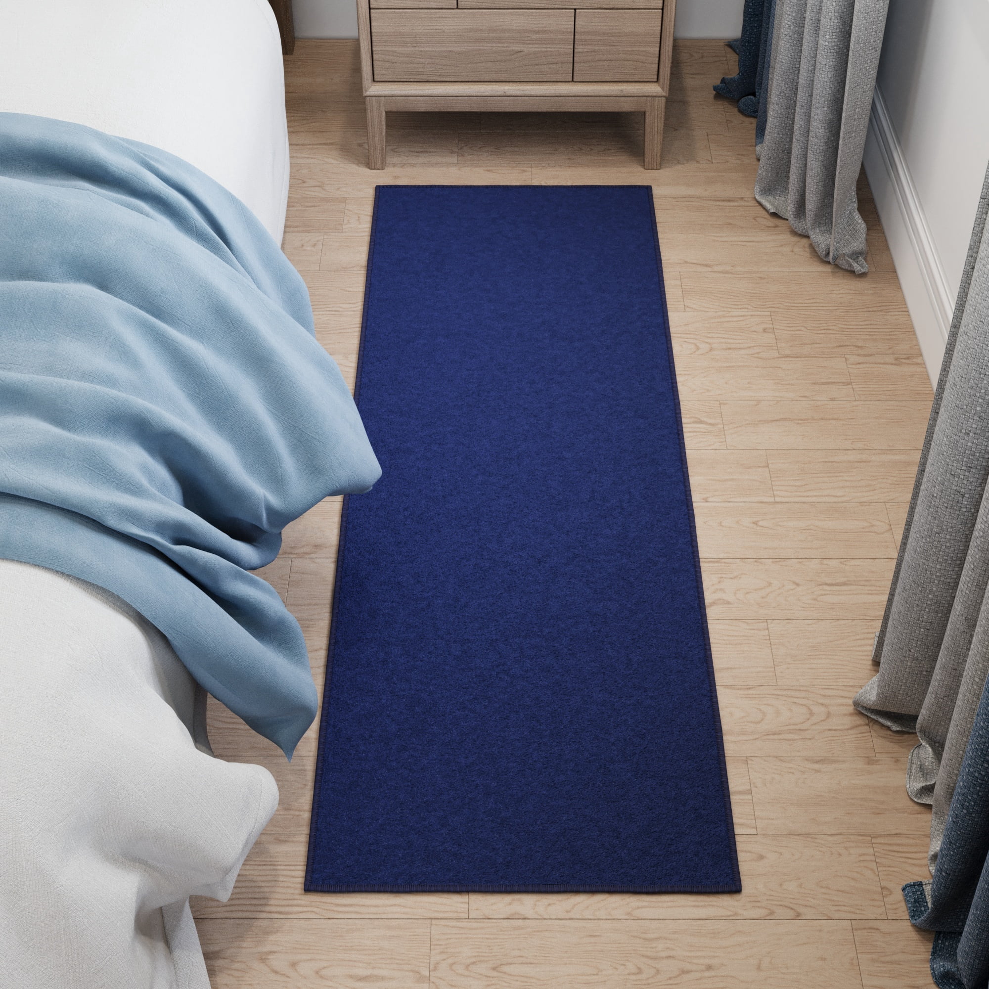 Ottomanson Solid Bathroom Runner Rug 20" x 59" - Non Slip Low Pile Carpet, Navy