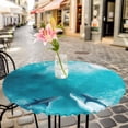 thumbnail image 6 of Teal Blue Ocean Shark Round Tablecloth for 36-44 Inch Tables, Fitted Table Cover with Elastic Edge, Coastal Wave Summer Beach Waterproof Outdoor Table Cloth Protector for Patio Garden Dinner Picnic, 6 of 9