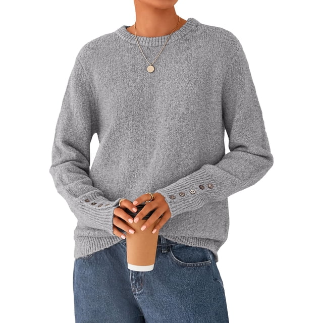Suéter PRETTYGARDEN Cuello Redondo Manga con Botones Gris M