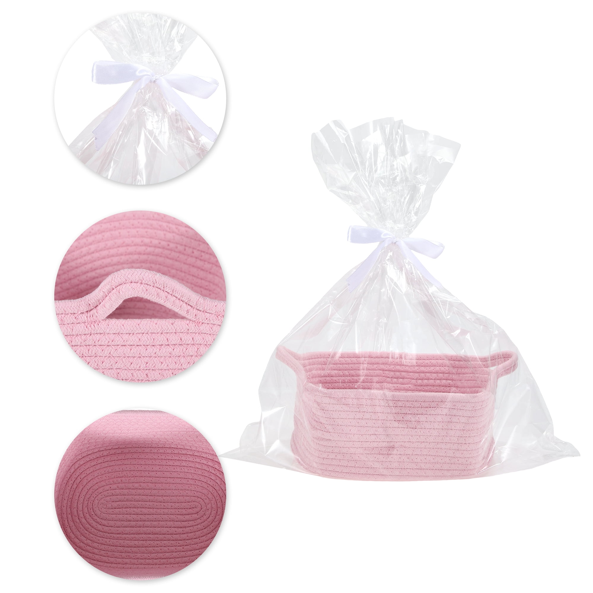 Unique Bargains Woven Empty Gift Decorative Basket with Gift Bag and Ribbon Pink