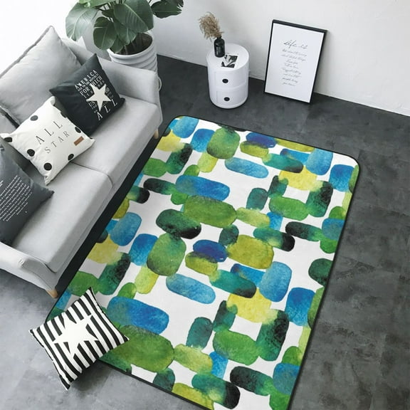 Area Rugs For Living Room Decor - abstractly Bright Green pattern Soft Anti Slip Throw Washable Rugs 5x7 For Bedroom, Indoor Carpet For Bedroom Living Room 80x58In