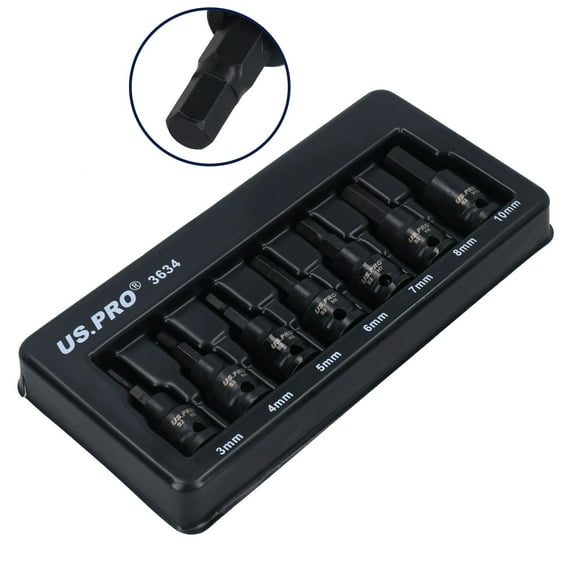 Metric Hex Allen Key Sockets 3/8” Drive Impacted Short Stubby 3mm – 10mm 7pc