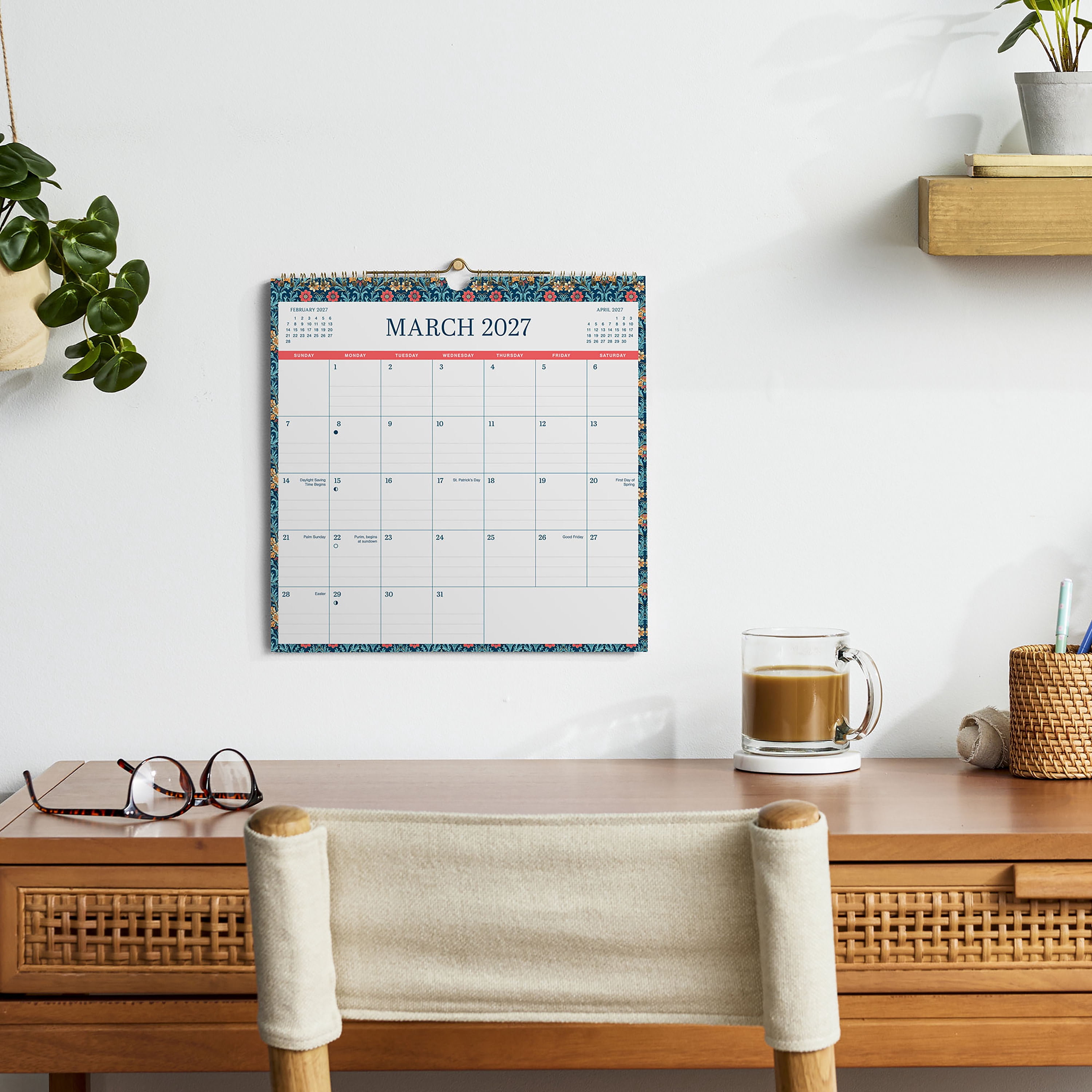 2027 Pen+Gear Vintage Floral Spiral Calendar 12x12 January-December Gridded