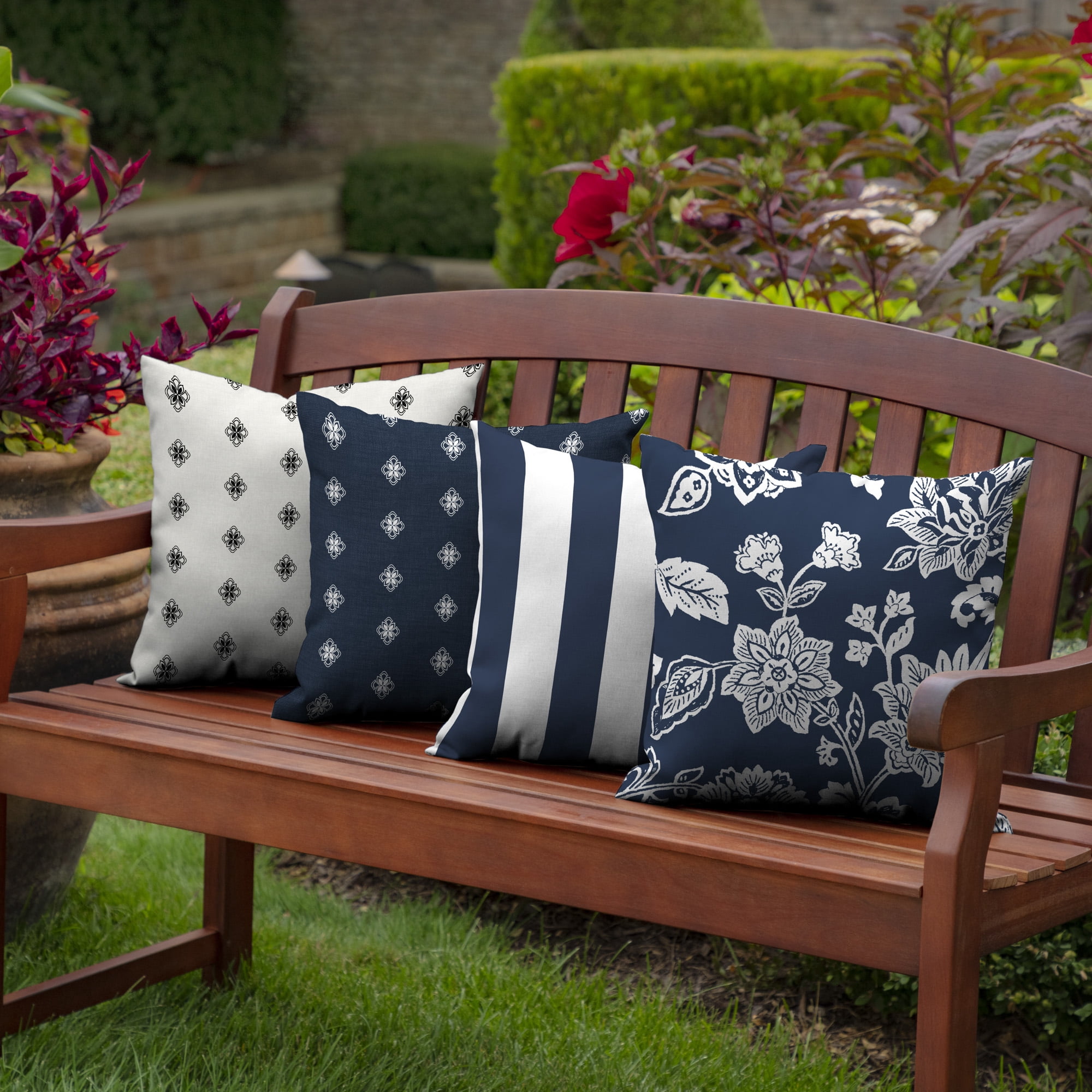 ARDEN Essentials Outdoor Pillow 16 x 16, Sapphire Blue Ashland Jacobean