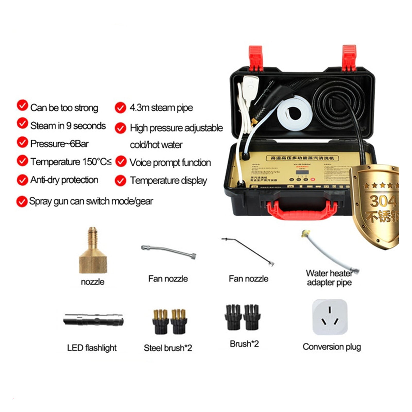 Commercial 3KW Steam Cleaner, Multifunctional Air Conditioning Kitchen Hood Car Steaming Cleaner, Sterilization Disinfector ,Efficient Cleaning